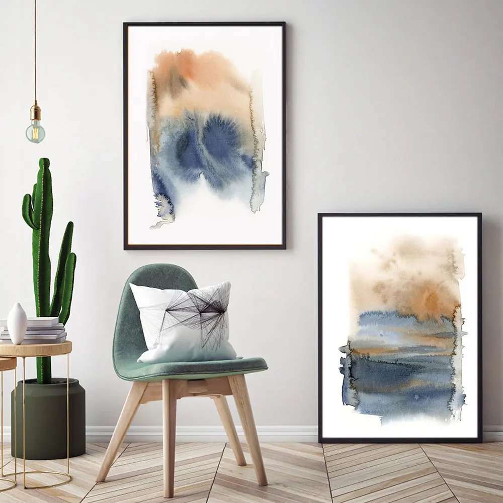 

Blue Watercolor Poster Abstract Rendering Landscape Canvas Painting Minimalist Art Print Nordic Wall Pictures Living Room Decor
