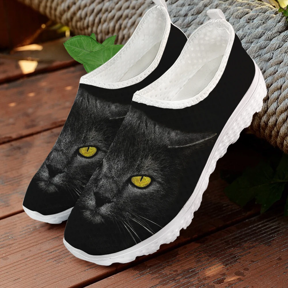 

ELVISWORDS New Lovely Cats Print Flat Shoes Women Walking Style Shoes High Quality Mesh Fabric Femme Breathable Zapatilla Mujer
