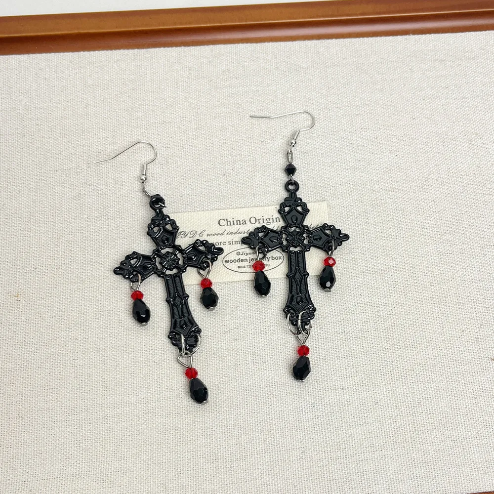 Готические черные большие полые длинные висячие серьги с крестом для женщин