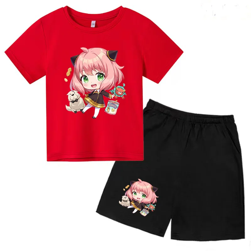 Kids Spy X Family T-shirt Clothing Set Summer Casual Cartoon Anime Movie Kawaii Boy Girl Baby 3-12 Years Old Cute Top and Pants