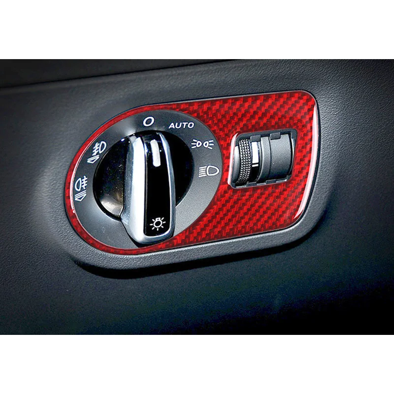 Red Carbon Fiber Car Headlight Control Panel Modification Cover Trim Strips Stickers For Audi TT 08 Car Interior Accessories