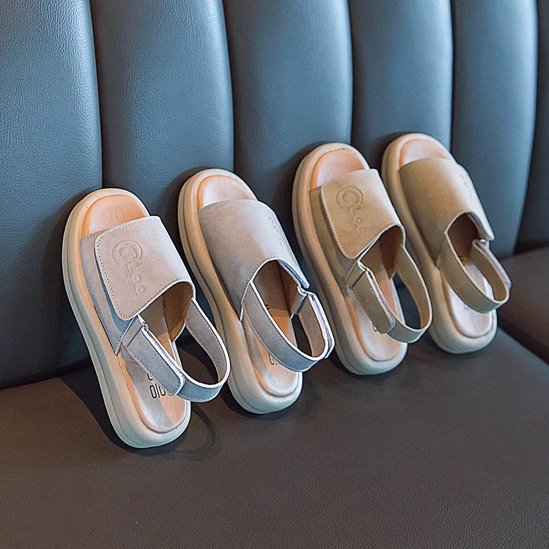 

Сандалии из ПУ кожи для мальчиков и девочек, повседневные светильник жные туфли на плоской подошве, с открытым носком, для начинающих ходить...