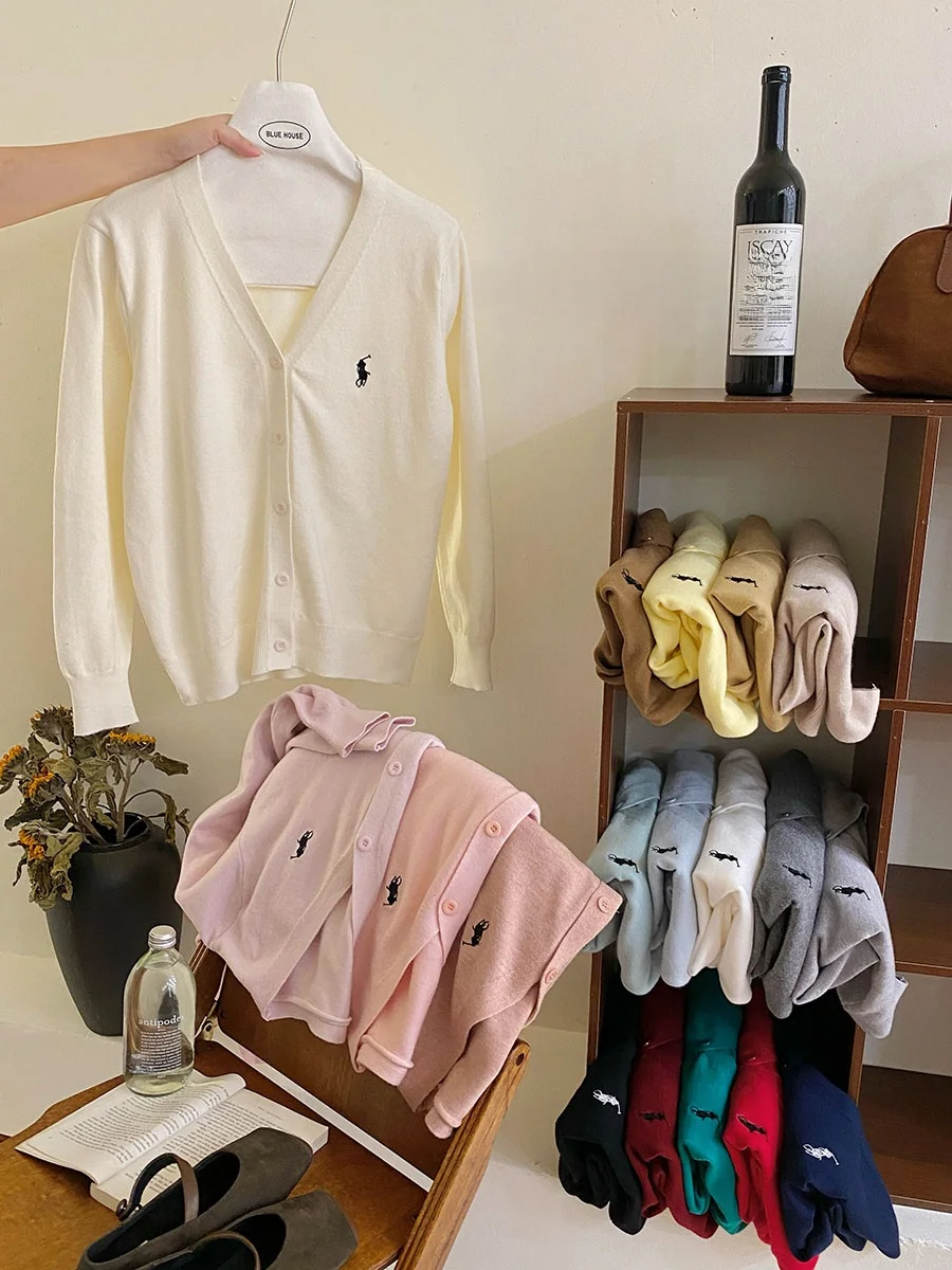 Laqian повседневный вязаный кардиган с v-образным вырезом и вышивкой пони женский