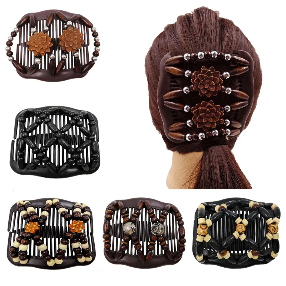 

Resin Beaded Double Row Comb Hair Clip Hair Accessories Fashion Beaded Hair Claws Exquisite Ponytail Holder Women Lady Girl