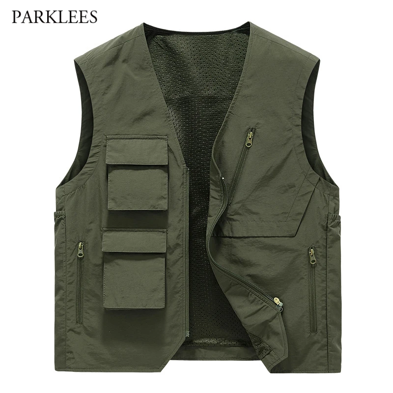 

Men Casual Vest With Many Pockets Military Male Classic Zipper Multi Pocket Vests Photographer Work Waistcoat Sleeveless Jacket