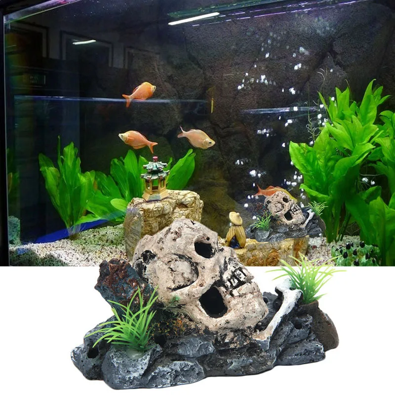 

Creative Pirate Skull Skeleton Fish Tank Landscaping Ornaments Kawaii Simulated Skull Fish Tank Decoration Aquarium Ornaments