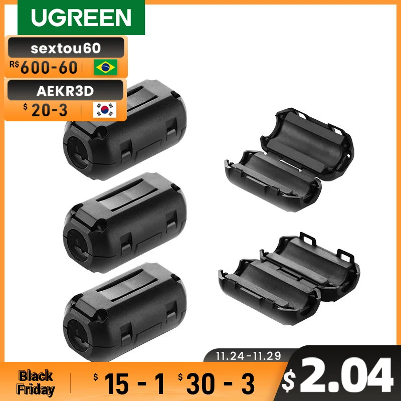 

Ugreen Clip-on Ferrite Filter Ring Core for Digital Cables RFI EMI Noise Suppressor Active Components Filters Cable Protector