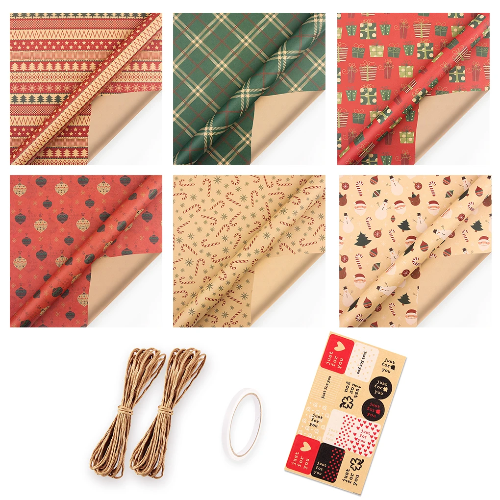 

6x Kraft Wrapping Papers Birthday Party Box Package Wrap Festival Printing Bouquet Sheets Vintage Decoration 50x70CM