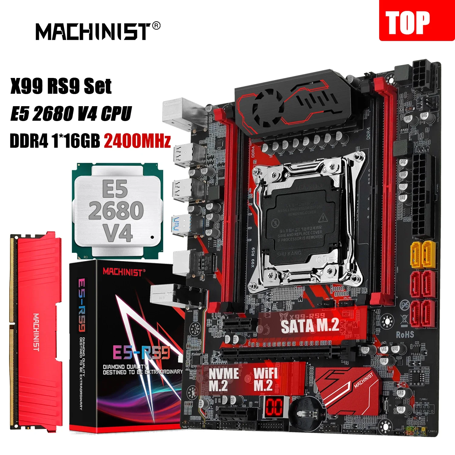 MACHINIST X99 RS9 материнская плата Combo LGA 2011-3 Xeon E5 2680 V4 комплект ЦП 1 * DDR4 16 Гб ОЗУ 2400 МГц