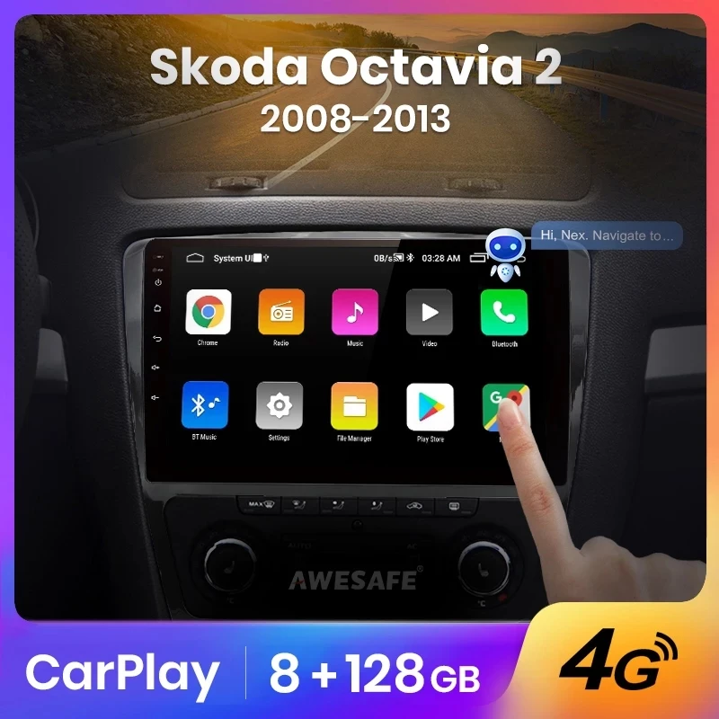 Автомагнитола AWESAFE PX9 для SKODA Octavia 2 2008-2013 A5 din Android 10 0 8 + 128 ГБ |