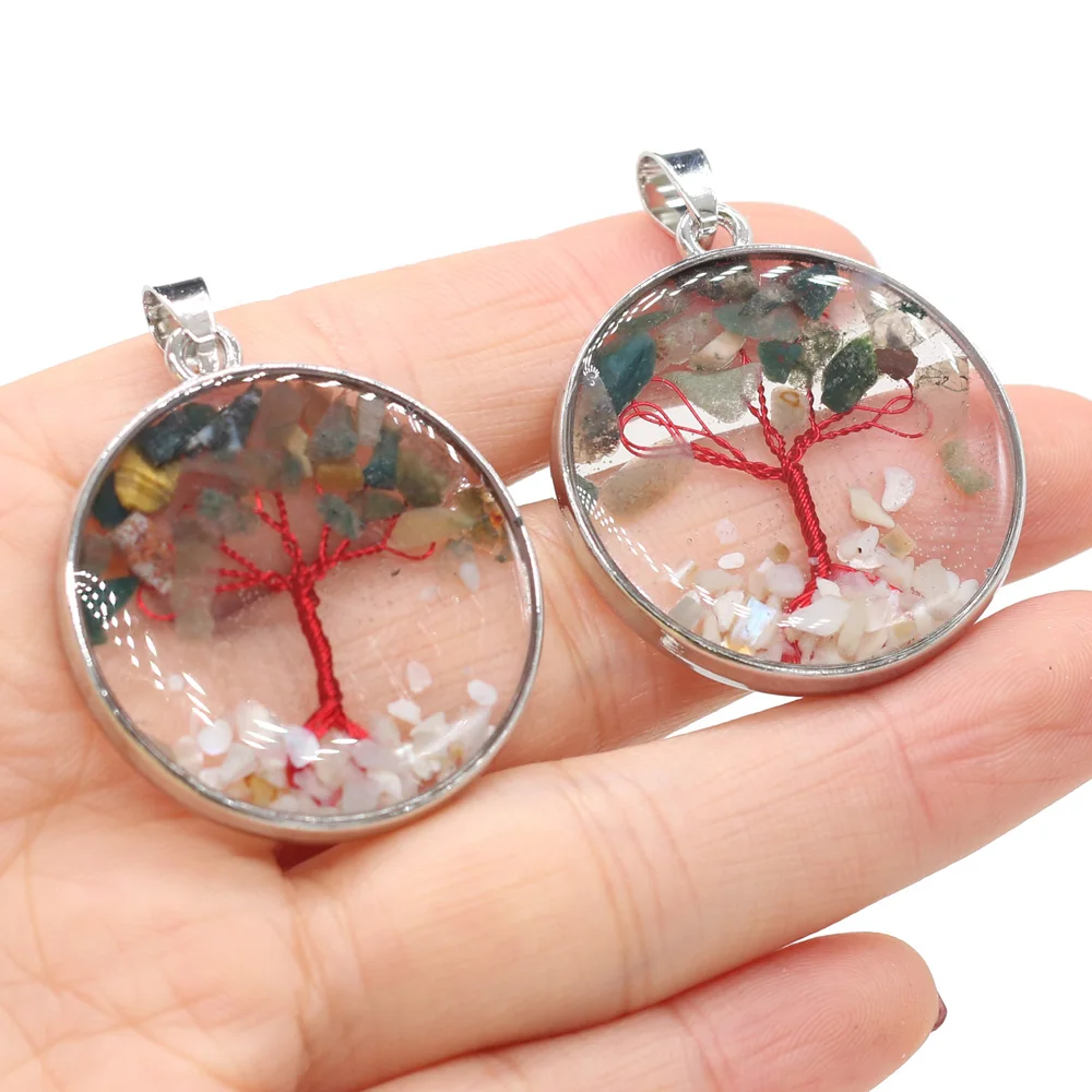 Купи 1pcs Natural Stones India Agate Transparent Gravel Tree Pendant Tree of Life For Jewelry Making Necklace Earring Healing Gift за 98 рублей в магазине AliExpress