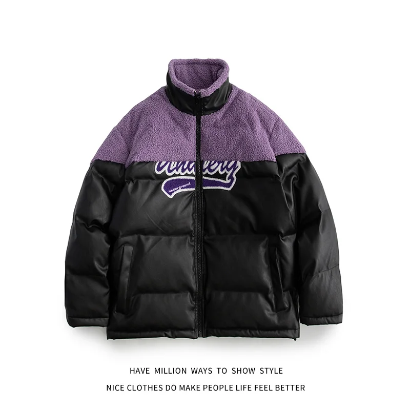 

New Arrival Winter Thick Warm Lambswool PU Leather Oversize Women Varsity Jacket Unisex Man Coach Bomber Coat Casual Vintage