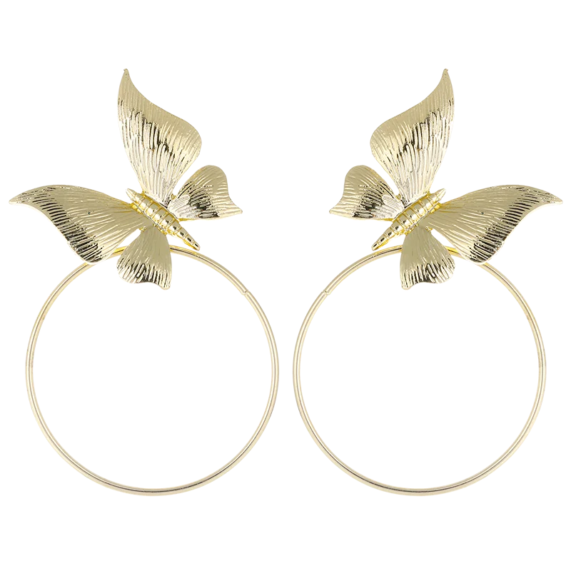 Серьги-бабочки женские золотистые с подвеской |