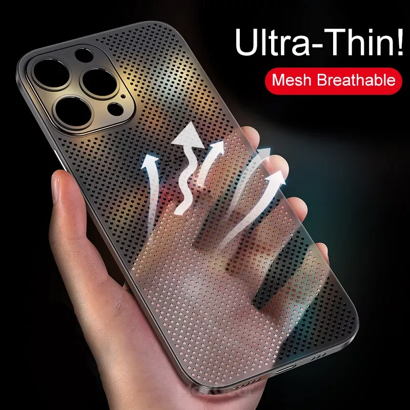 

Ultra-Thin Cooling Mesh Heat Dissipation For Apple iPhone 14 13 12 11 Pro Max Breathable Matte Slim Hard Shockproof Cover