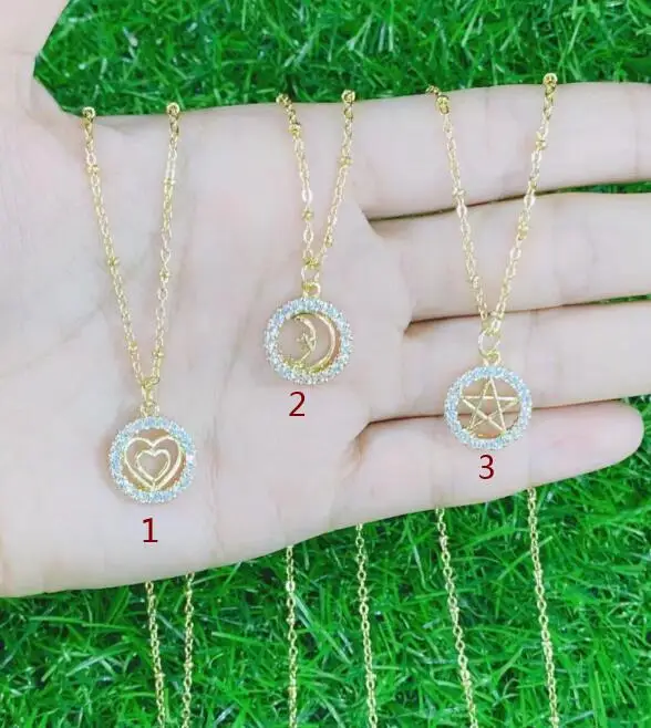 

1pcs DIY heart star moon Gold color mama charms Necklace CZ Crystal Animal Pendant Fashion Jewelry Wholesale sf3s