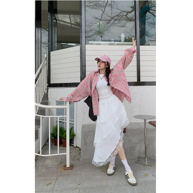 Женская однобортная рубашка в клетку Повседневная Свободная клетчатая блузка из