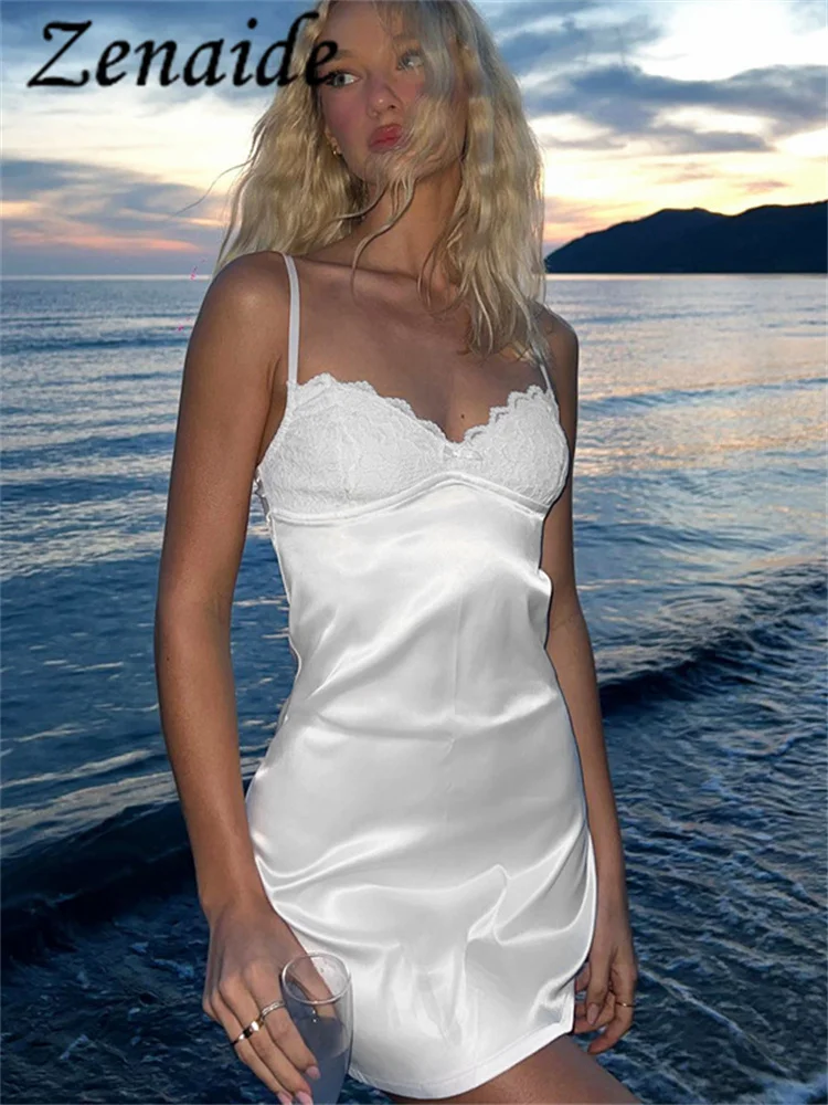 

Кружевное облегающее мини-платье Zenaide, летнее вечернее Клубное элегантное платье на бретелях-спагетти с открытой спиной, пляжные праздничные женские платья