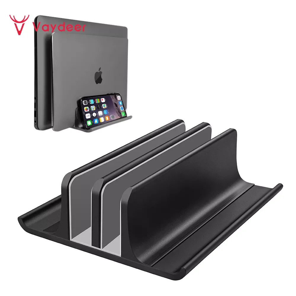 

Adjustable Metal Vertical Laptop Stand Newly Designed 2 Slot Aluminum Desktop Dual Holder Up to 17.3 Inches