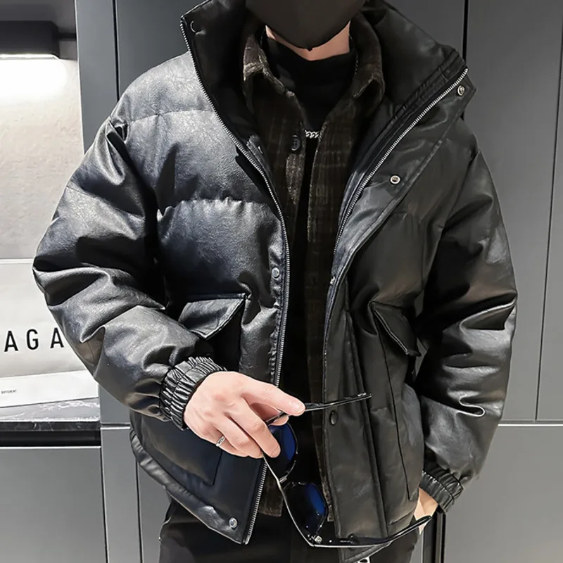 Корейский стиль однотонная искусственная кожа толстая клетчатая кожаная куртка