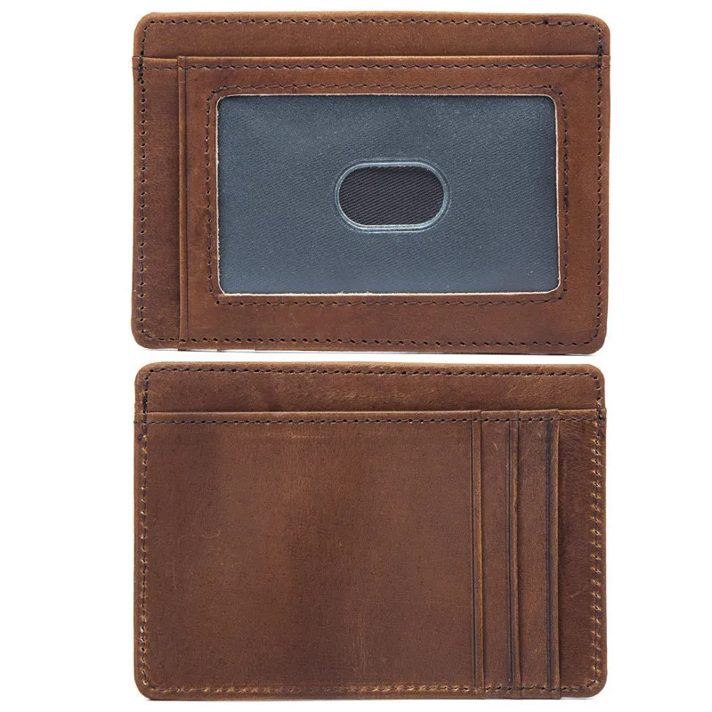 Genuine Leather Men's Money Clip Coin Purse Card Bag Head Layer Crazy Horse Leather Money Clip