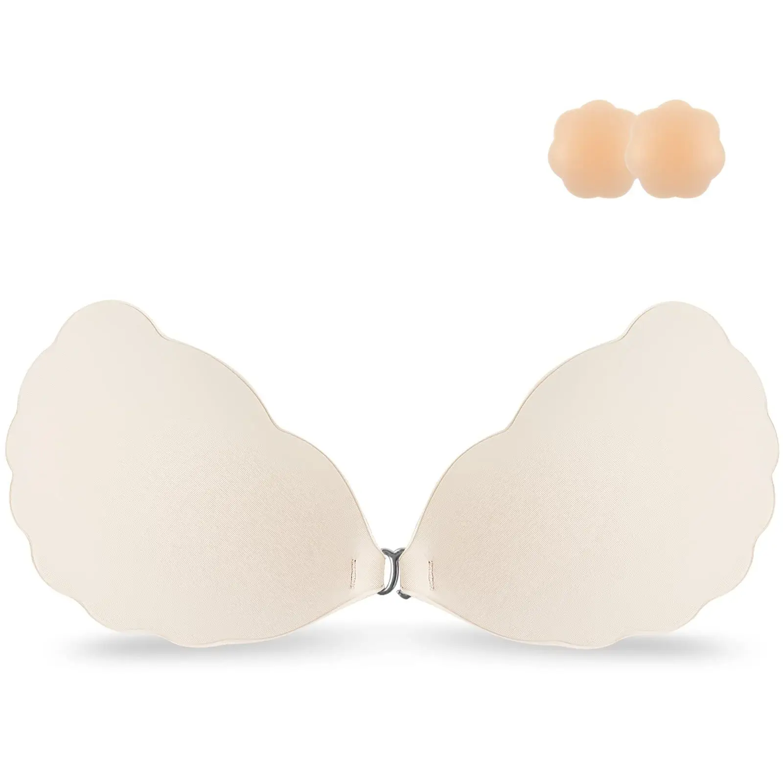 Niidor Sticky Bras Invisible Adhesive Push Up Reusable Strapless Bras for Women Backless Dress with Nipple Covers Wavy Pattern