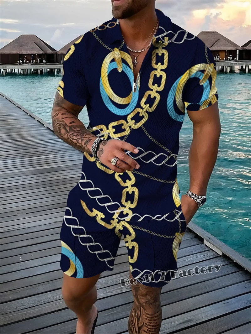 2023 Summer New Men's Polo Shirts Sets Fashion Luxury Man Clothing 3D Printed Short Sleeve Tracksuit 2 Piece Outfits Shorts Suit
