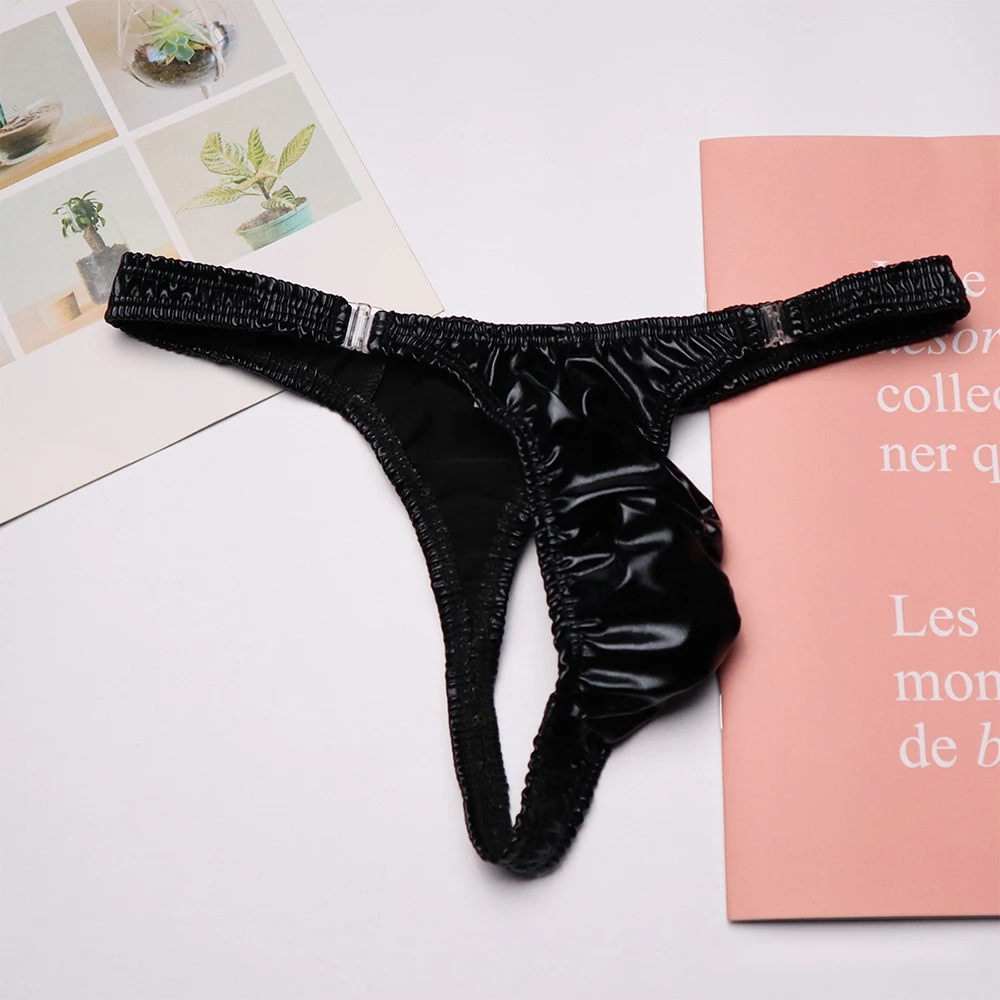 

Men Fashion Sexy Thong Bright Color Patent Leather Free Invisible TPants Panties Men's Erotic Lingerie Трусы Мужские