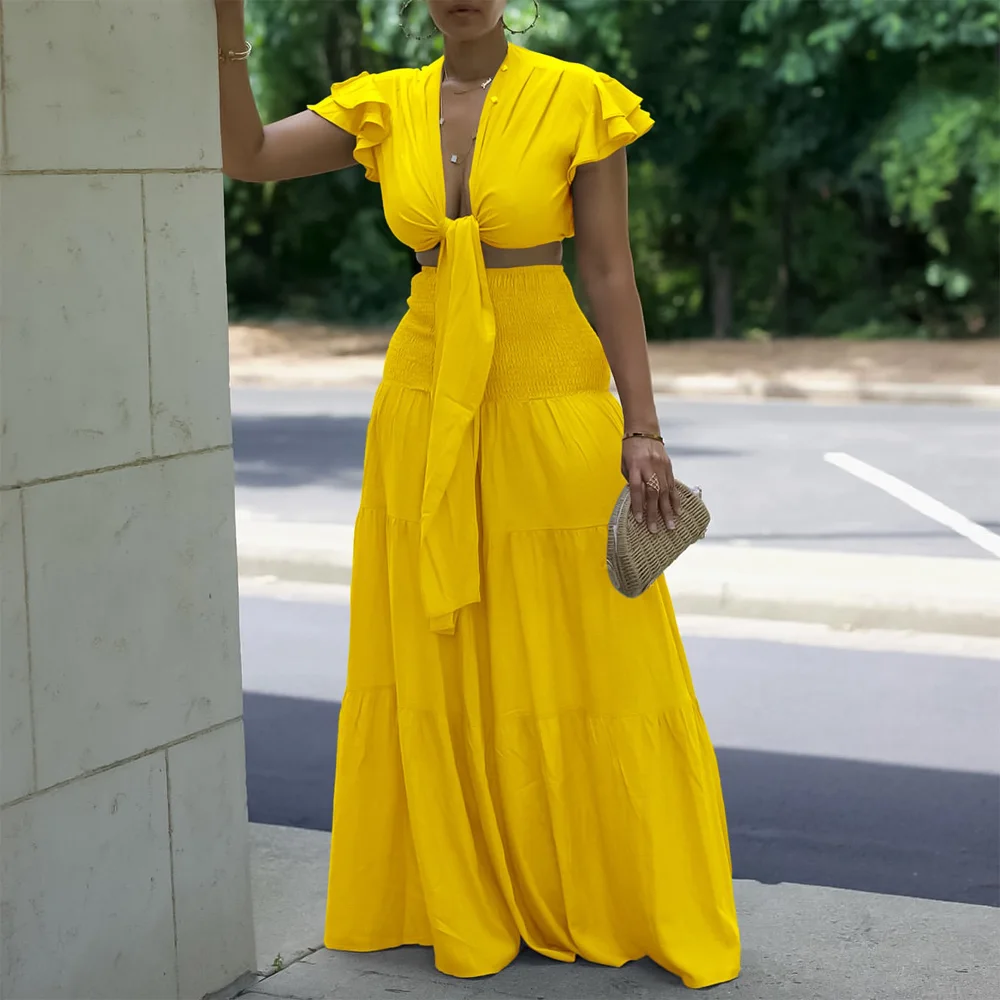 Женский комплект из 2 предметов однотонная блузка с коротким рукавом и глубоким