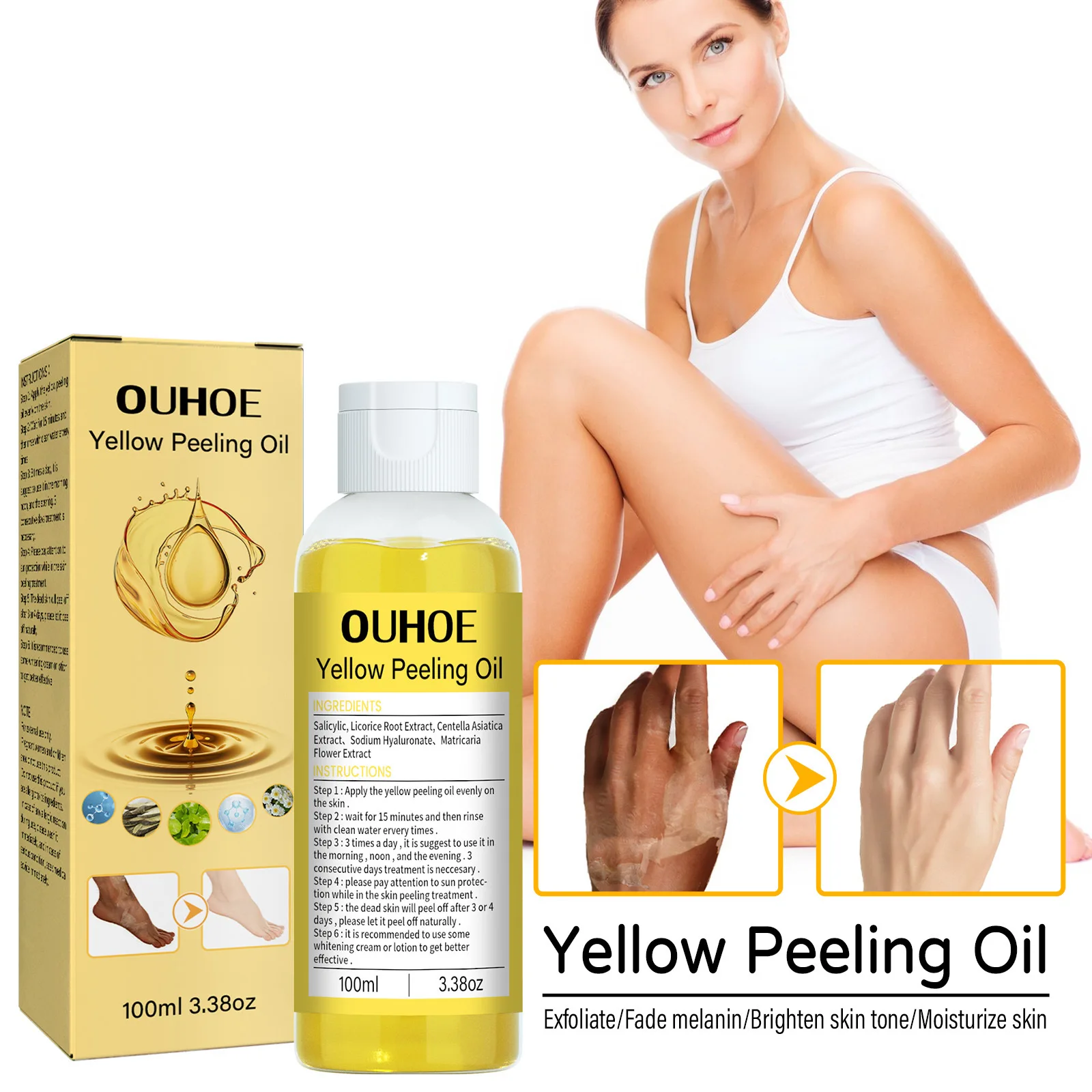 

100ml Yellow Exfoliating Oil remove dead skin whiten and tender skin brighten skin tone replenish moisturize beautify the body