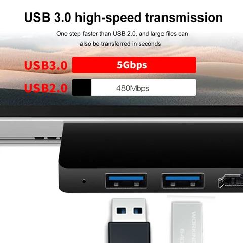 Док-станция 6-в-1 Type-C «папа» к HDMI-совместиму SD для высокоскоростной передачи MicroSD для Surface Pro 8/9/X