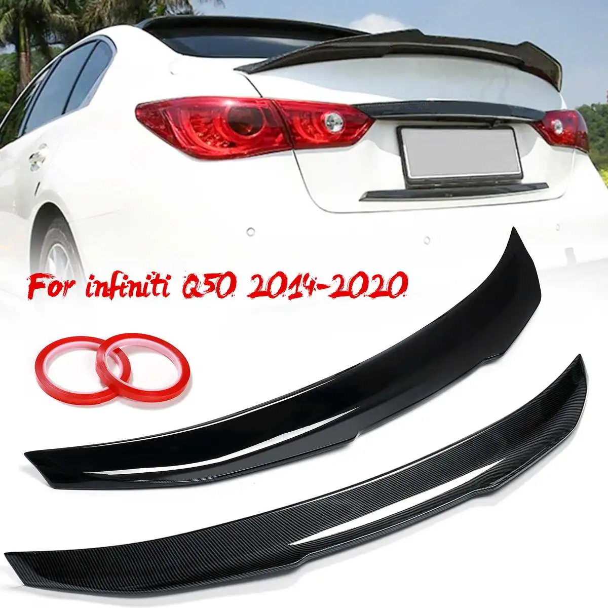 

Glossy Black/Carbon Fiber Color PSM Type Car Rear Trunk Spoiler Wing Lip ABS For Infiniti Q50 2014-2020 Rear Wing Lip Spoiler