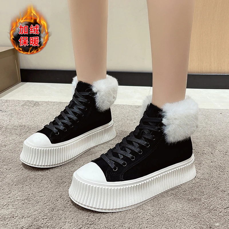 

Winter New High Top Women's Sneakers Shoes Platform Thick Soled Warm Ankle Boots Women Snow Botas Zapatillas De Mujer Running