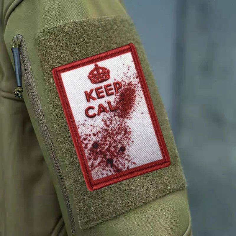 Фото KEEP CALM тактическая нашивка с принтом, пятна крови, нашивки на липучке, военные нашивки на липучке, армейский значок времен Второй мировой войны, боевой значок, повязка на руку, наклейки на рюкзак №4