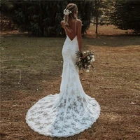 boho mermaid wedding dresses 2022 spaghetti straps backless sexy beach bride dress bohemian bridal gowns vestido de noiva
