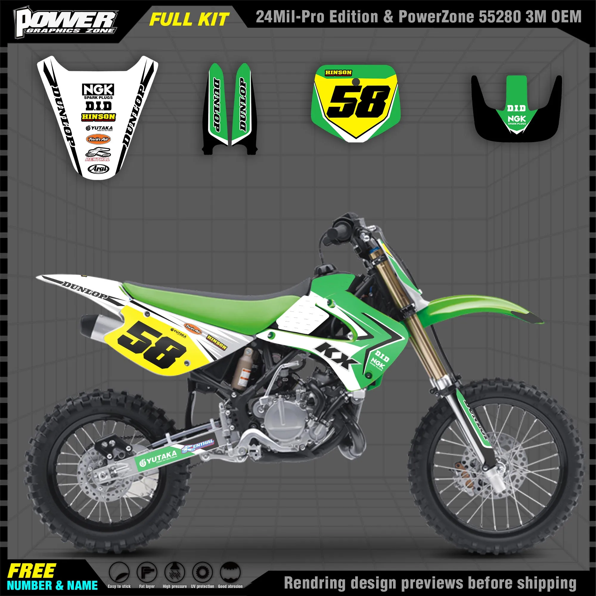 PowerZone Custom Team Graphics Decals 3M Stickers Kit For KAWASAKI 98-13 KX85-100  Stickers  002