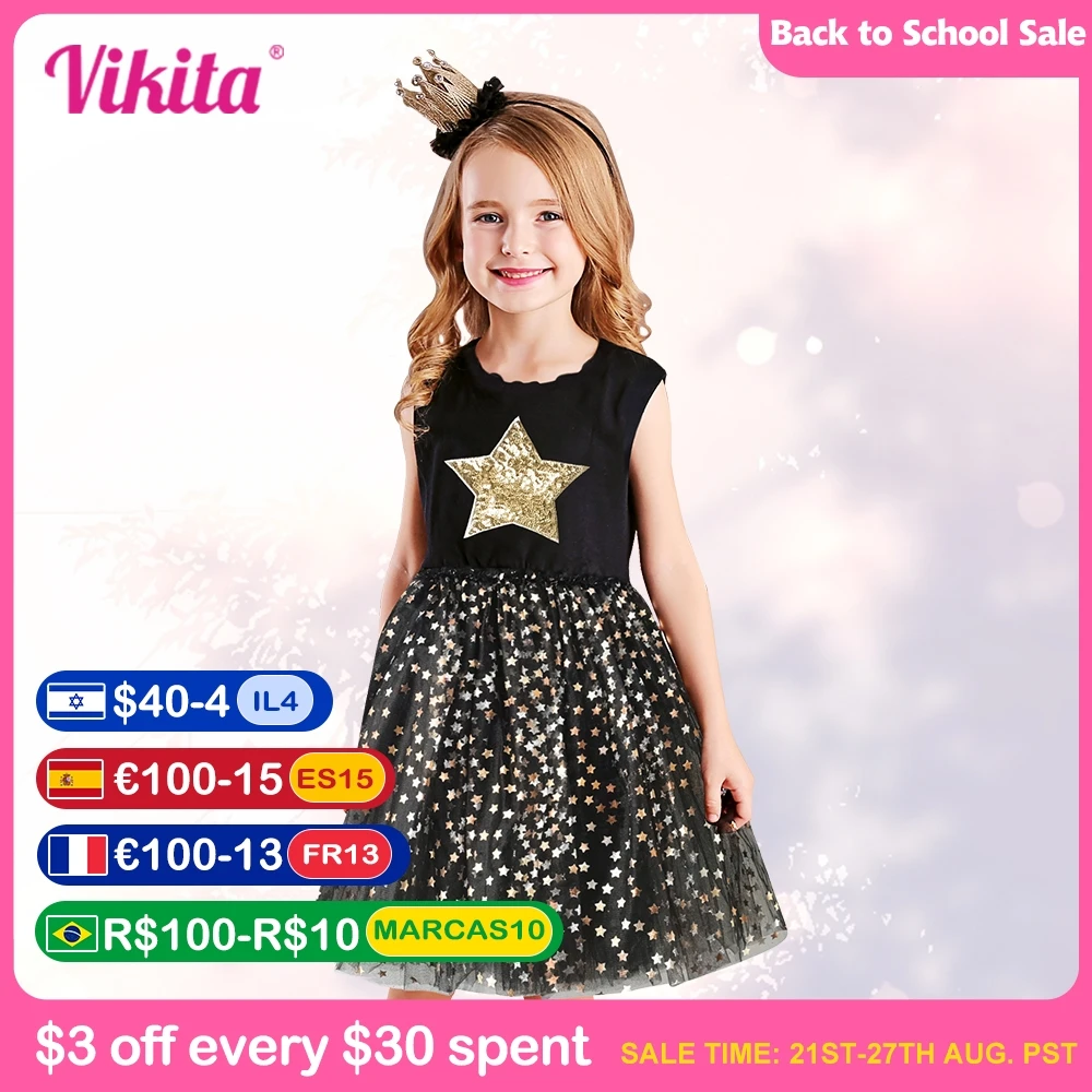

VIKITA/Летнее Детское платье без рукавов для девочек; Детское праздничное платье-пачка со звездами и блестками для девочек; Повседневное хлопковое платье для маленьких девочек; Vestidos