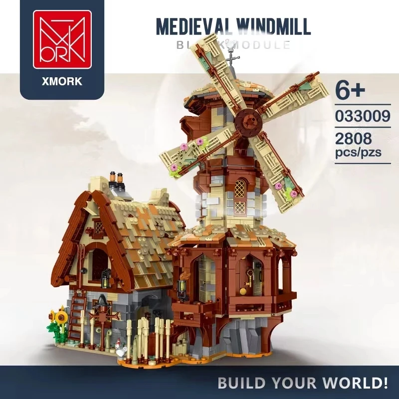 

2808pcs Creative Medieval Windmill Model MOC Medieval Town Market Architecture Building Blocks StreetView Bricks Toys Kids Gifts