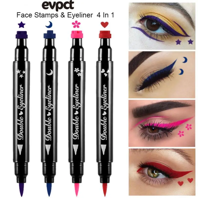 

4PCS NEW Eyeliner Stamp Liquid Eyeliner Pencil 2 In1 Double-Headed Seal Pen Stamps Eyeliner Waterproof Quick Dry Eye Liner Makeu