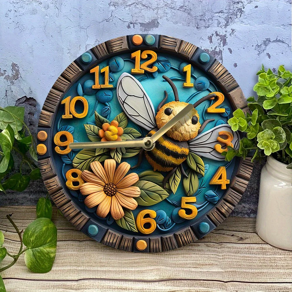 Часы настенные бесшумные с пчелами и сотами алюминиевые украшения сделай сам