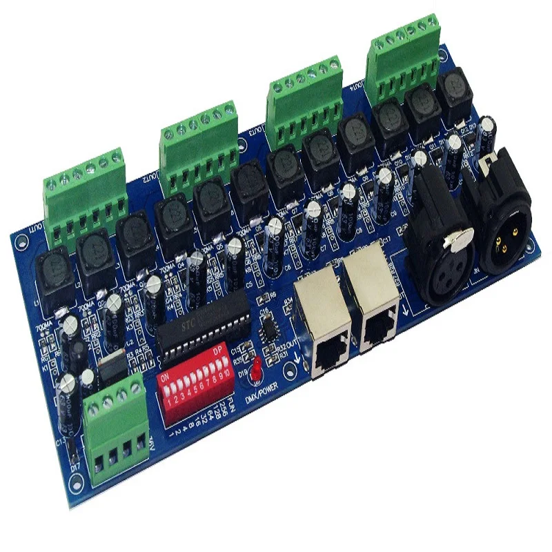 

XRL 3P 350MA*12CH constant current led decoder 12channel RJ45 DMX512 controller,dimmer DC5V-36V for RGB led strip lights lamp