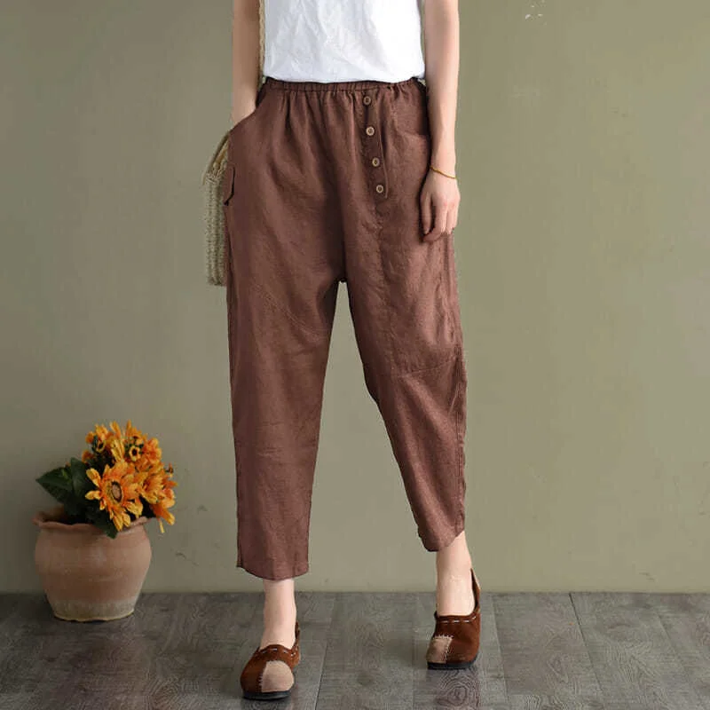 

2022 Vintage Cotton Linen Pants Women Solid Color Harem Baggy Pants Woman High Waist Loose Casual Cropped Trousers Ladies