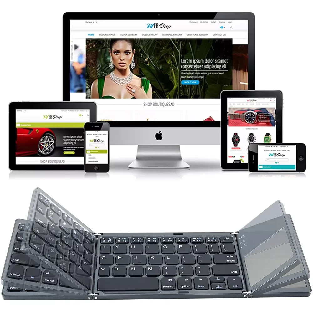 

Portable Wireless Mini Three Folding Bluetooth Keyboard Foldable Touchpad Keypad for IOS Android Windows ipad Tablet