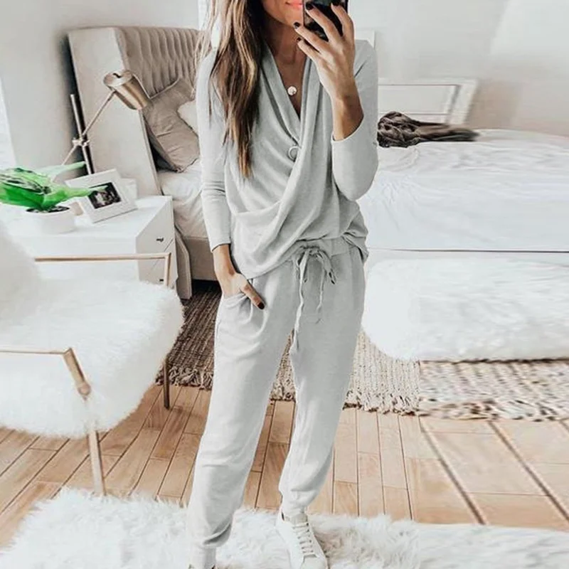 

Spring 2 Pcs Hoodies Sweatshirt Sweatpant Outfits Women Fall Loose Tops Solid Color Pants Set Multicolor Homewear Tracksuit Suit