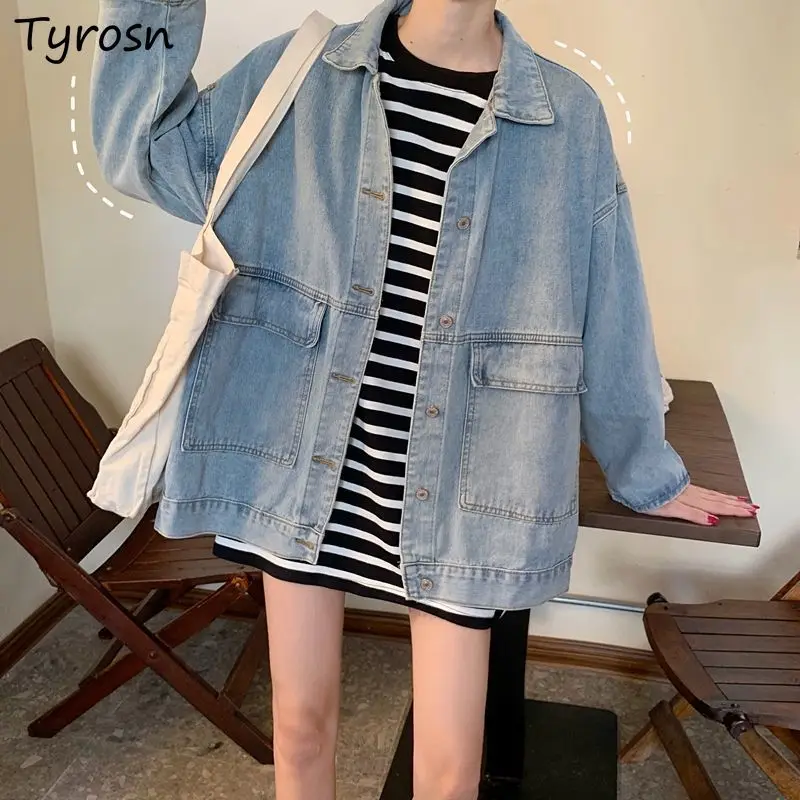 

Джинсовые куртки для женщин для отдыха в стиле бойфренда в стиле хип-хоп универсальные хипстерские однотонные простые пальто в стиле ольчч...