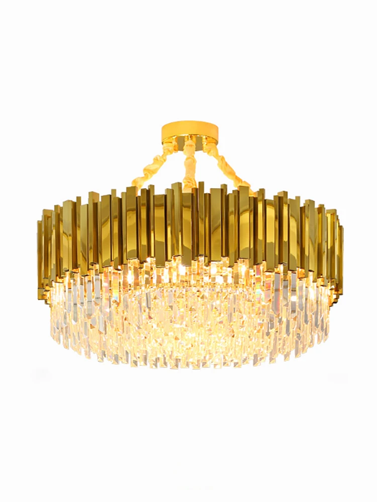 

Gold Classic Crystal Chandelier Luxury Round Dimmable LED Lustre Hanging Lamp Home Decor Appliance Living Room Dining Room