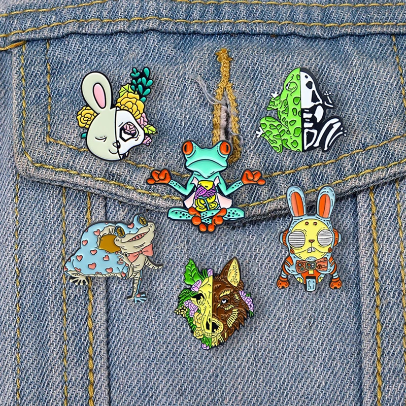 

Creative Cartoon Frog Rabbit Enamel Pin Custom Animal Brooch Cowboy Backpack Lapel Badge Jewelry Gift for Kids Friends