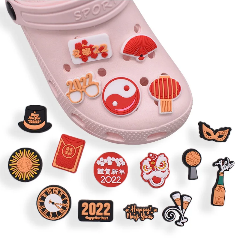 

1pcs Lantern Dance Lion Red Envelope Fan Shoe Charms Cute New Year Collection Shoe Accessorie DIY For Croc Jibz Fit Wristbands
