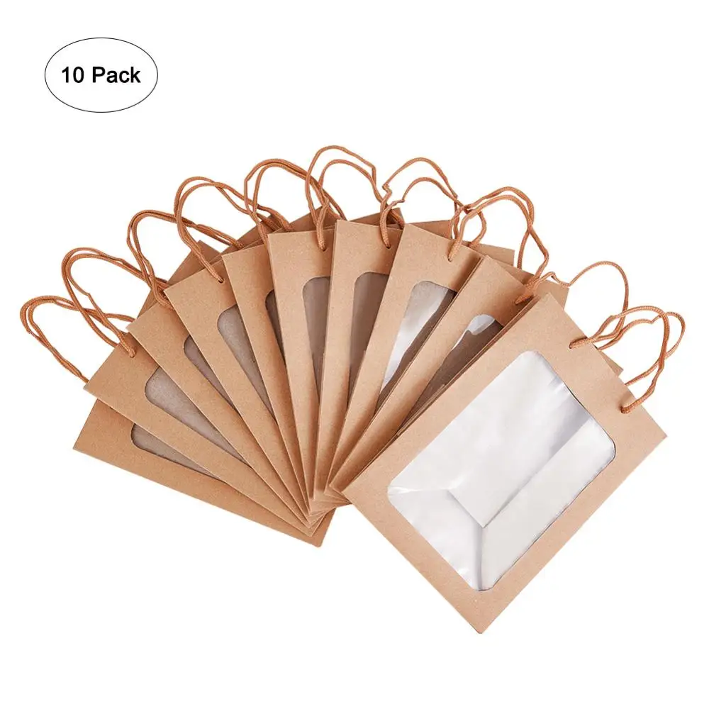 10Pcs Transparent Window Kraft Paper Gift Bags For Wedding Birthday Party Favor Storage Portable Jewelry Packaging Box