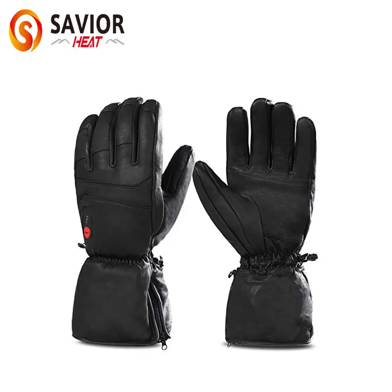 Savior Heat Winter Outdoor Sports Genuine Leather Sheepskin Electric Heating Gloves Motorcycle Gloves Hiking Gloves Waterproof