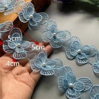 1 yard blue double nail bead lace flower butterfly buiter lace fabric handcraft embroidered sewing lacer ribbon diy lace trim